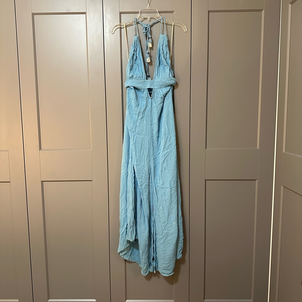 Free People Look Into The Sun Halter Maxi Dress Cutout Tasseled Size Small FLAW - Picture 2 of 7